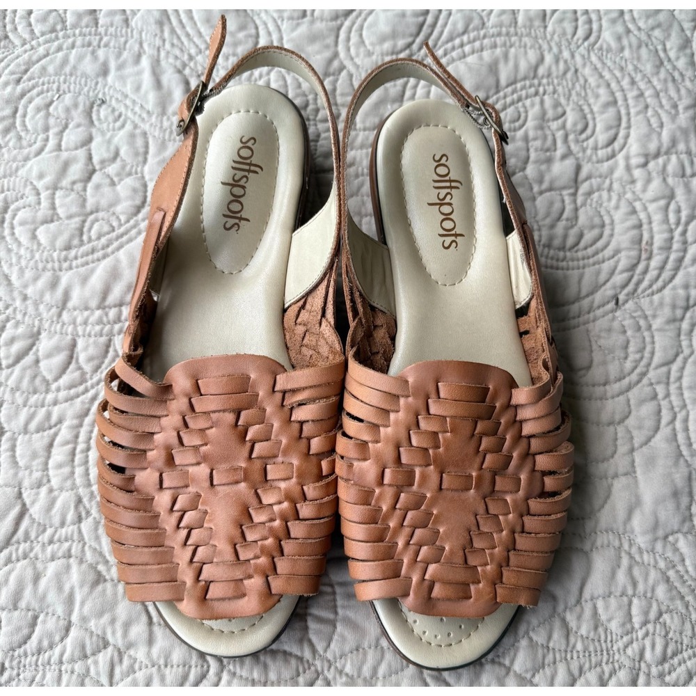 SoftSpots Huarache Style Open Toe Slingback Sandals Brown Cognac 12W - Picture 1 of 7